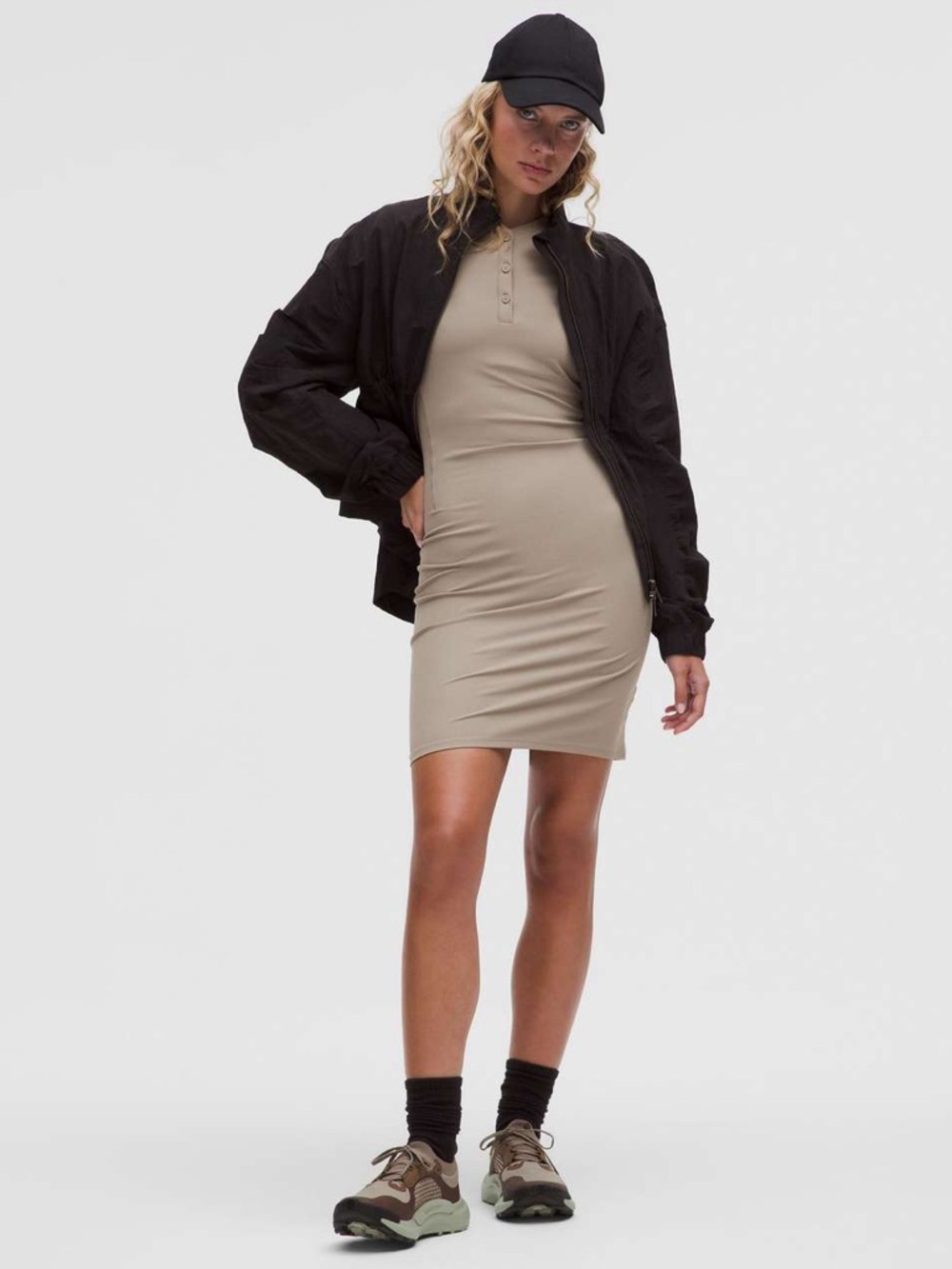 Lululemon All Aligned Ribbed Long-Sleeve Henley Dress Warm Ash Grey Size 10 NWT